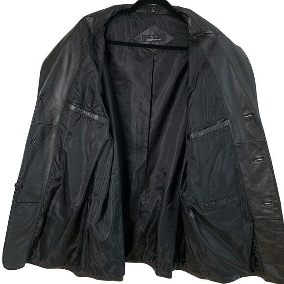 Jones New York City Mens 44L Black Leather Blazer Jacket 3-Button Classic Pocket - Picture 5 of 7